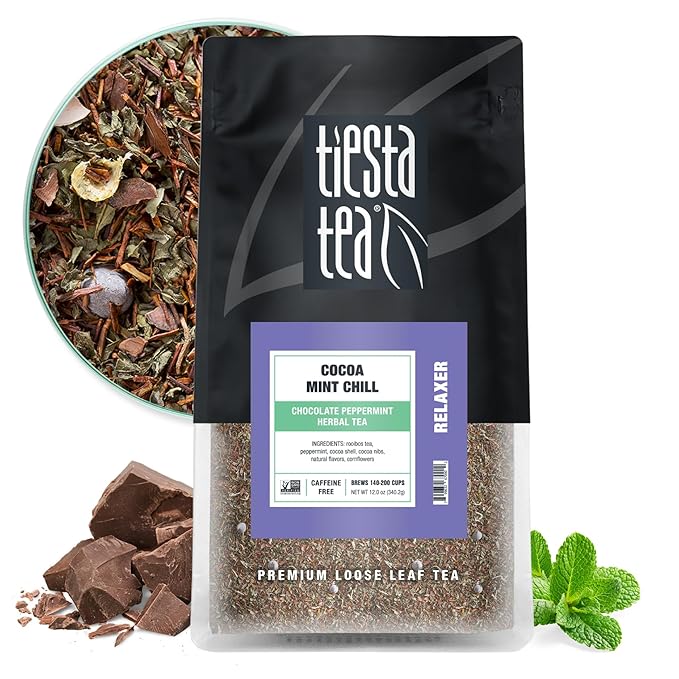 Tiesta Tea - Cocoa Mint Chill | Loose Leaf | Chocolate Peppermint Herbal Tea Blend with Rooibos | Non-Caffeinated | Brew Hot or Iced | Makes Up to 200 Cups | 12 Ounce Resealable Bulk Pouch