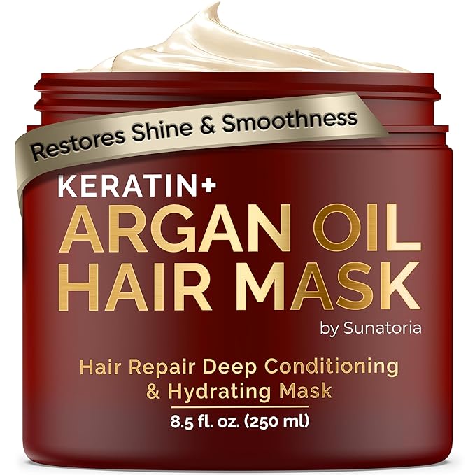 SUNATORIA Hair Mask with Keratin & Argan Oil - Conditioner for Dry, Damaged, Frizzy Hair & Split Ends - Hair Treatment Serum for Hair Repair & Hydrating - 8.5 Fl Oz
