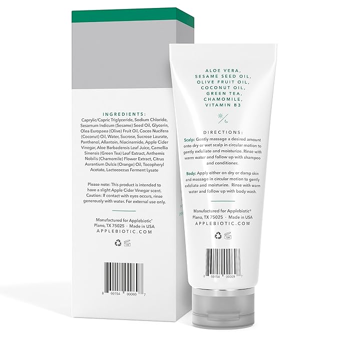 Scalp and Body Scrub - Body, Hair & Face Scrub with Sugar, Green Tea & Coconut Oil to clarify & remove product buildup, 6 oz