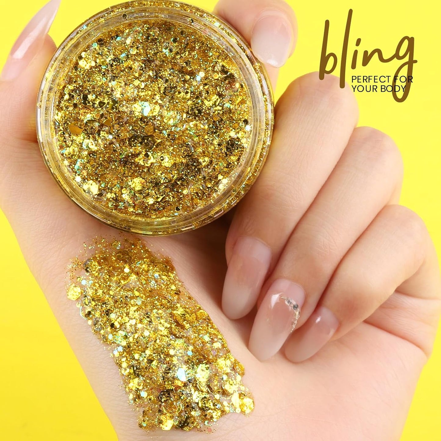 Teenitor Body Glitter, Gold Face Glitter Gel Hair Glitter for Kids, 80g/2.8oz Gold Glitter for Face, Makeup, Hair, Eye, Face Glitter for Women