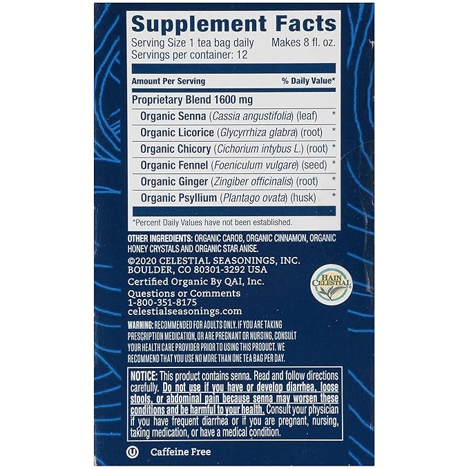Celestial Seasonings TeaWell Herbal Tea, Laxative, Organic Carob Licorice, 12 Count