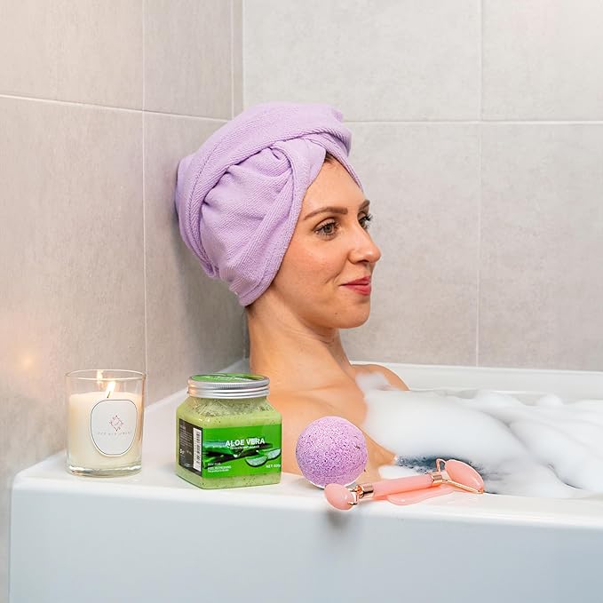 Relaxing Luxury Spa Care Package with Body & Hair Wrap and Matching Flip Flops, Thinking of You Gifts for Women, Birthday Baskets, Get Well Soon Gifts, Her, Sister, Mom, Best Friends