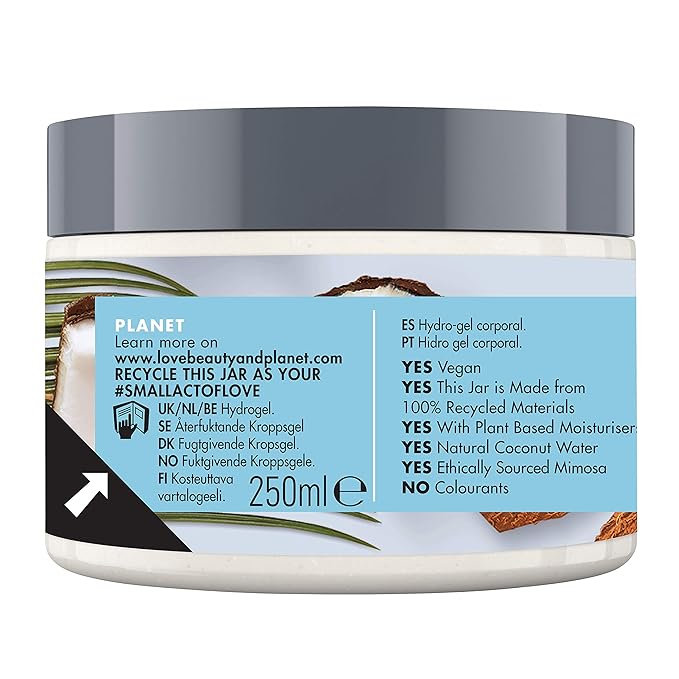 Love Beauty And Planet Coconut Water and Mimosa Flower Vegan Body Moisturiser, Hydrating and Refreshing Hydro Gel for Women, 250ml