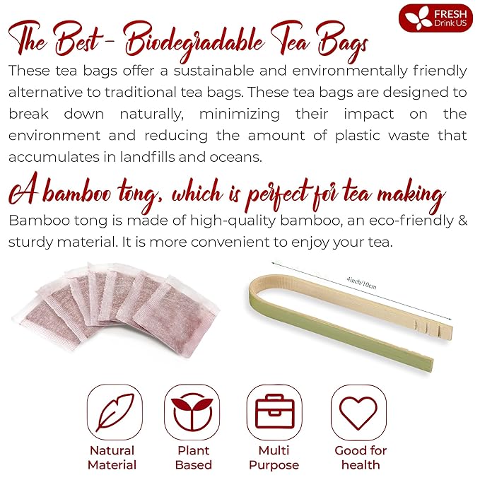 FreshDrinkUS, Premium 135 Rosehip Tea Bags, 100% Natural & Pure from Rose Hip Fruits. Loose Rosehip Herbal Tea. Made with Natural Material Tea Bags. No Sugar, No Caffeine, No Gluten, Vegan.