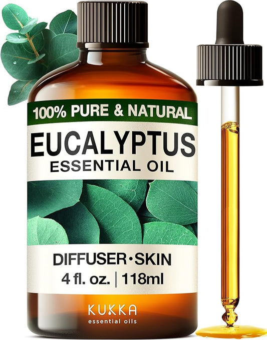 KUKKA essential oils 100% Pure & Natural Eucalyptus Essential Oil for Diffuser, Humidifier, Skin, Hair & Soap Making DIY(4 Fl Oz/118 ml)