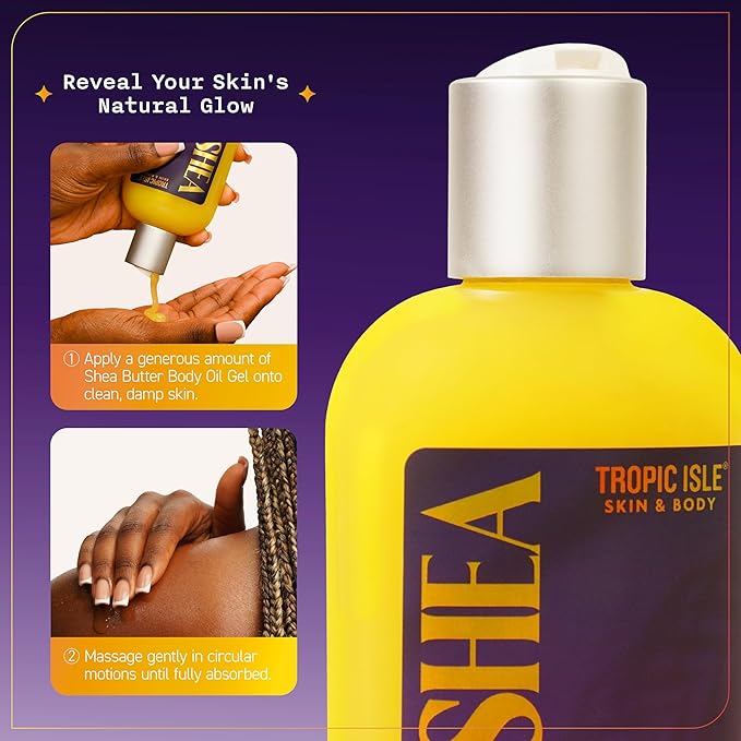 ISLE OF SHEA Radiant Skin Nourishing Body Oil-Gel Shea Butter and Jamaican Black Castor Oil, Ideal for Dry Skin, Cruelty Free, 8oz