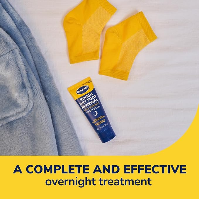 Dr. Scholl's Rough, Dry Foot Renewal Ultra Overnight Treatment with Overnight Foot Cream 3oz with Aloe, Coconut Oil & Urea and Heel Sleeve Socks, Deeply Moisturize & Soften Feet, Dermatologist Tested