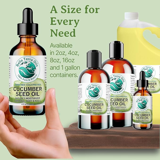 Bella Terra Oils Pure Cucumber Seed Oil for Refreshing Skin and Hair Care – 1 gallon, Vitamin E Rich