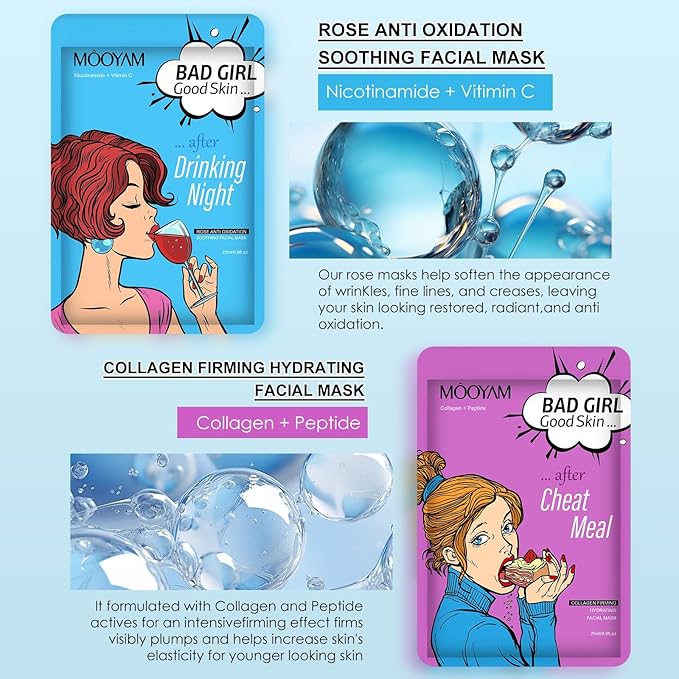 Face Masks Skincare Set for Girl,Moisturizing Collagen Facial Masks for Women Home Spa,Hyaluronic Acid Face Mask for All Skin Types,Day Night Facial Mask Hydrating,Deep Cleaning,Oil Contral(18Pack)
