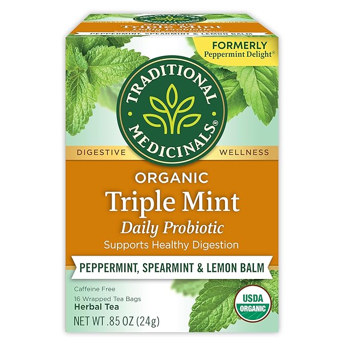 Traditional Medicinals Tea, Organic Triple Mint, Supports Healthy Digestion, Includes 16 Tea Bags