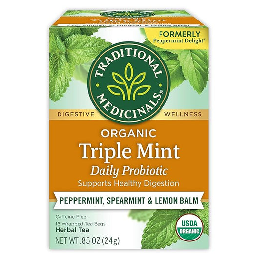 Traditional Medicinals Tea, Organic Triple Mint, Supports Healthy Digestion, Includes 16 Tea Bags