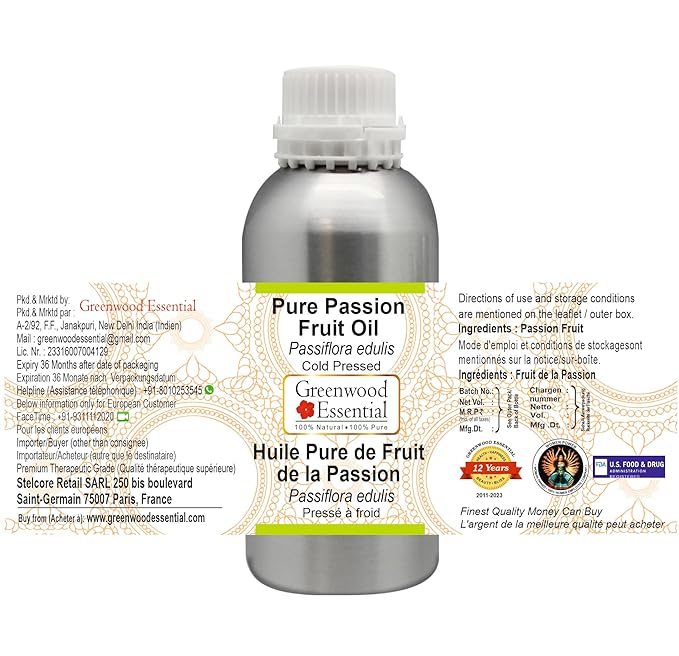 Pure Passion Fruit Oil (Passiflora edulis) Cold Pressed 1250ml (42 oz)