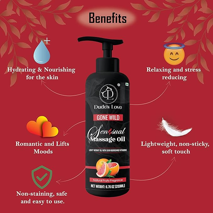 Organic - Edible Citrusy Sensual Massage Oil for Couple Date Night | for Intimate Moments Passion Body Glide No Stain & Non-Sticky | with Coconut Oil, Natural Grapefruit & Lime