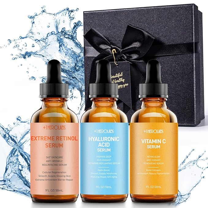 Face Serum Set – Retinol Serum, Vitamin C Face Serum & Hyaluronic Acid Serum for Face – Anti Aging Serum Skin Care Set for Women – Serum for Firm, Wrinkle Smoothing 3x1oz
