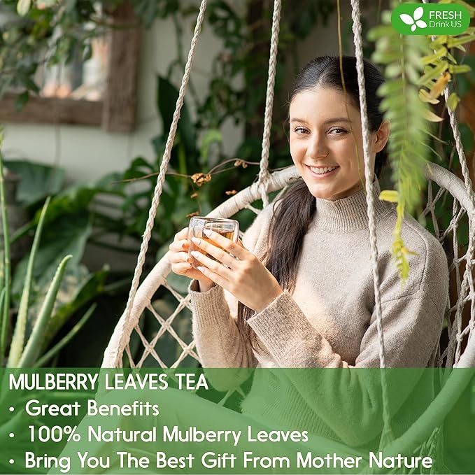 FreshDrinkUS, Permium 8oz Mulberry Leaves, 100% Natural & Pure from Mulberry Leaves, Mulberry Leaf Tea, Mulberry Loose Leaf Herbal Tea, No Additives, No Caffeine, Vegan