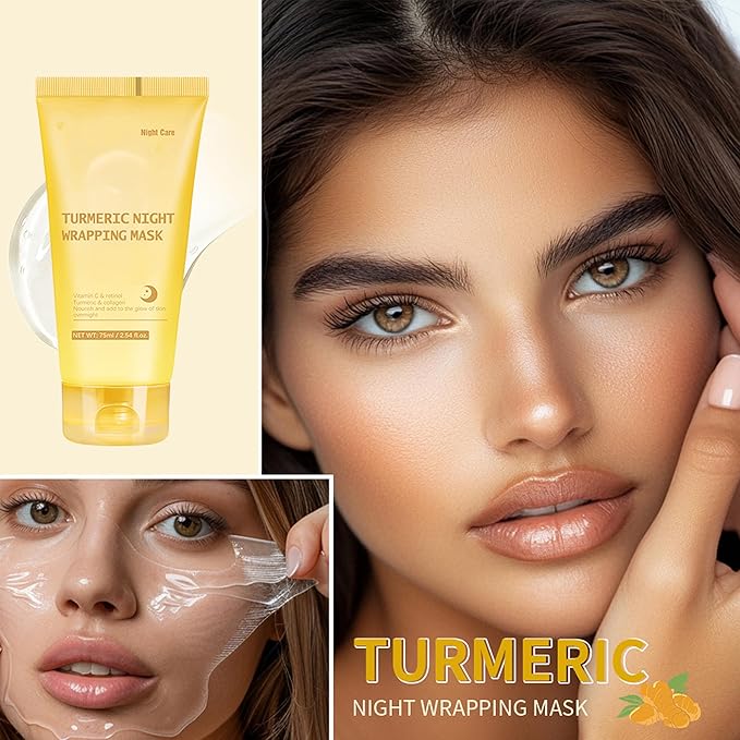 Turmeric Night Wrapping Mask, Peel-Off Face Mask Gel - Rich In Vitamin C & Retinol Long-Lasting Moisturizing & Locks In Moisture, Deep Nourish Turmeric & Collagen Mask, 2.54oz
