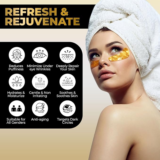 Under Eye Patches (25 Pairs) - Skin Care - Beauty Eye Mask - Eye Patches - Gift for Men - Gift for Women - Luxury Golden Eye Masks - Travel Essential - Gift Set