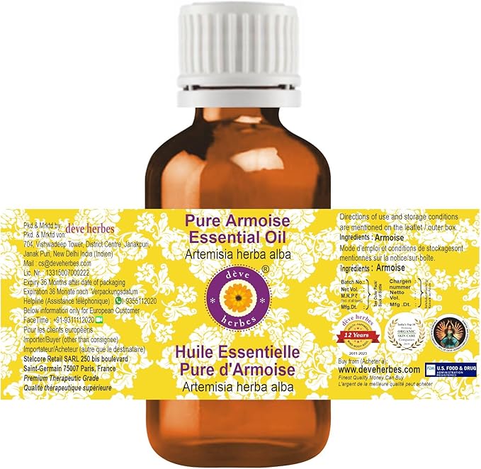 Deve Herbes Pure Armoise Essential Oil (Artemisia herba alba) Steam Distilled 15ml (0.50 oz)
