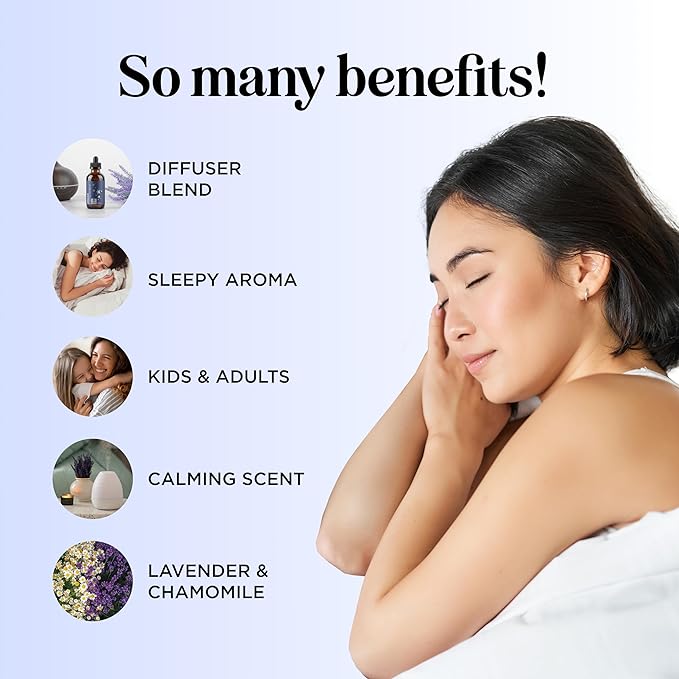 Sleep Essential Oil Blend for Diffuser - Dream Essential Oils for Diffusers Aromatherapy and Relaxation with Clary Sage Ylang-Ylang Roman Chamomile and Lavender for Sleep Time Support (2 Fl Oz)