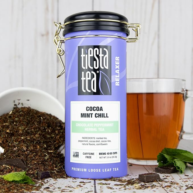 Tiesta Tea - Cocoa Mint Chill | Loose Leaf | Chocolate Peppermint Herbal Blend | Non-Caffeinated Rooibos | Brew Hot or Iced | Refillable Tin | Makes Up to 50 Cups | 3 Ounce