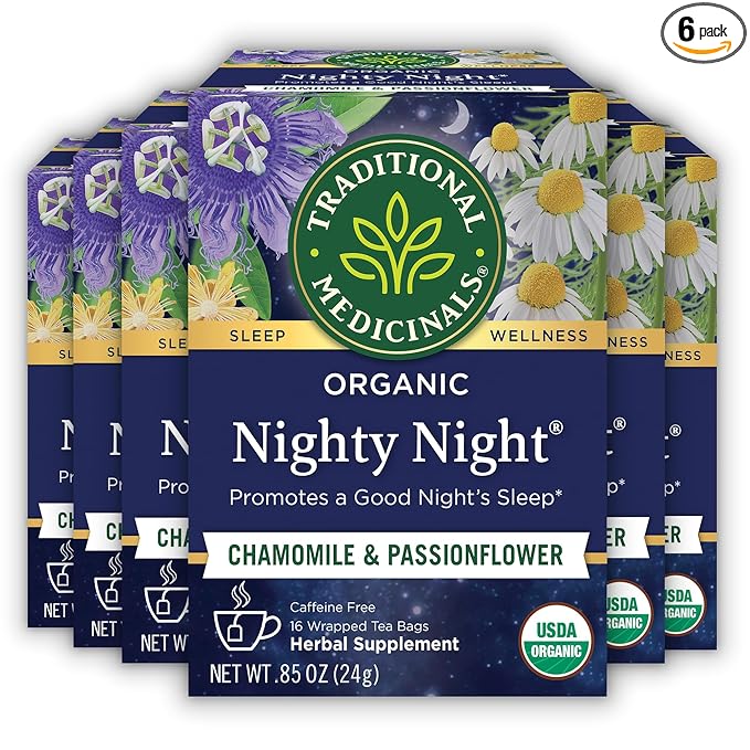 Traditional Medicinals Tea, Organic Nighty Night, Relax & Get a Good Night's Sleep, Includes Spearmint 96 Tea Bags (6 Pack)