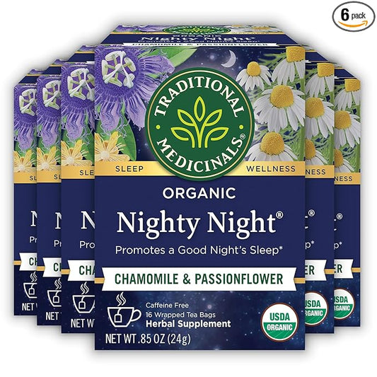 Traditional Medicinals Tea, Organic Nighty Night, Relax & Get a Good Night's Sleep, Includes Spearmint 96 Tea Bags (6 Pack)