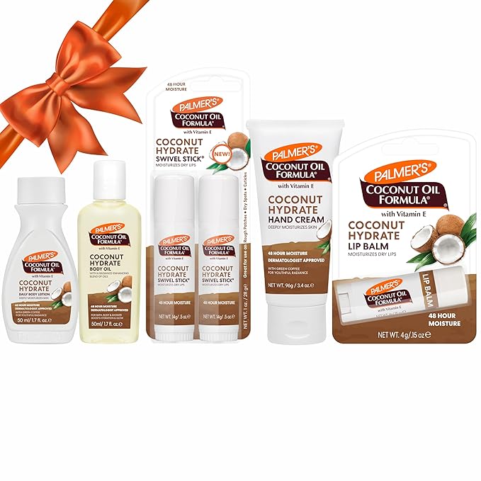 Palmer's Coconut Oil Formula Mini Easter Basket Stuffers (6 Piece) - Moisturizing Body Oil, Intensive Body Lotion, Swivel Stick Balm, Hand Cream, Lip Balm, Hydrating Skin Care for Dry Skin