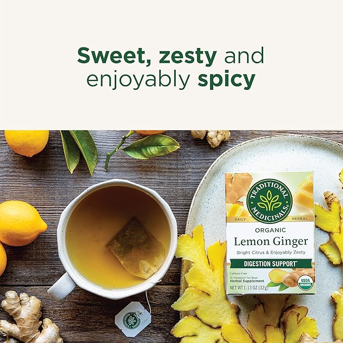 Traditional Medicinals Organic Lemon Ginger Tea, 1.13 Oz, 16 Count