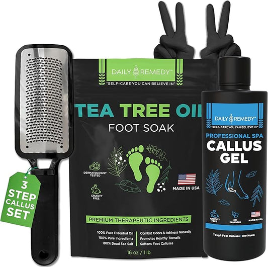 Foot Callus Remover Gel Set - Professional Callus Remover for Feet, Calloused Feet Remover Gel - Pedicure Kit & Foot Spa Tools - Feet Callus Remover - 8oz w/ 16oz Tea Tree Oil Foot Soak - USA