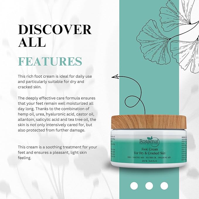 Urea Foot Cream for Dry Cracked Heels and Feet - Foot Moisturizer for Cracked Skin Repair Cream - Best Feet Care Products with Urea, 250ml | FL.OZ 8.45