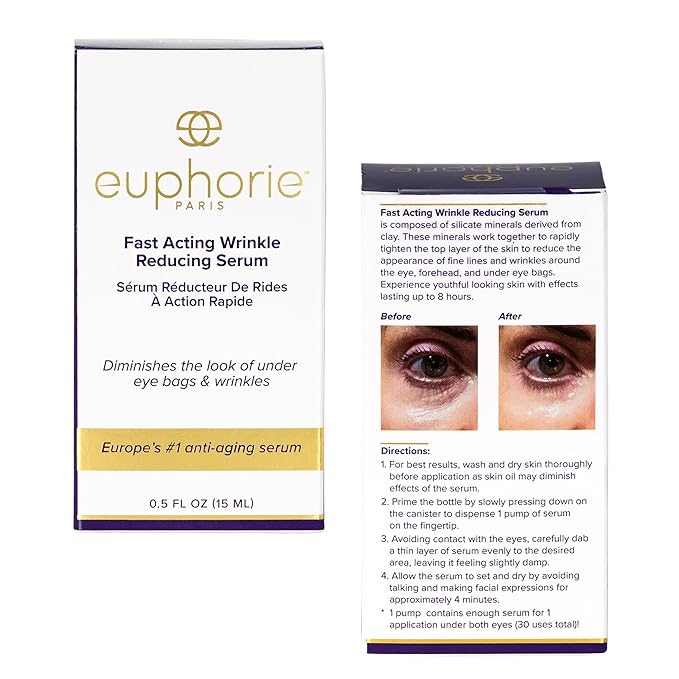 Euphorie Rapid Reduction Eye Serum - Advanced Formula - Anti Aging Serum Visibly Reduces Under-Eye Bags, Wrinkles, Fine Lines & Crow's Feet Instantly - Instant Face Lift Cream .5 Fl Oz (15ml)