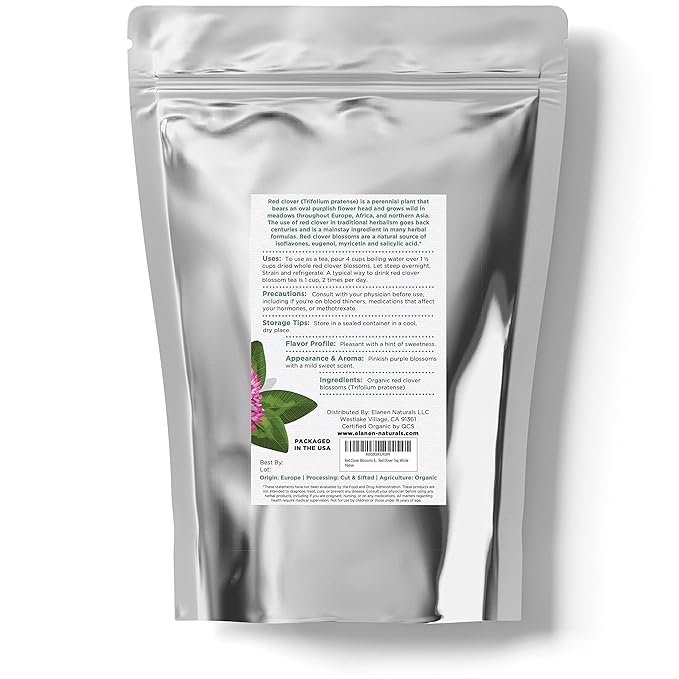 Organic Red Clover Blossoms 8 oz. (227g), USDA Certified Organic Red Clover Blossom Tea, Whole