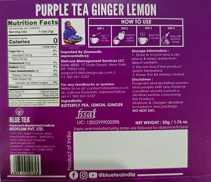 BLUE TEA - Combo Pack - Blue Tea Indian Chai Masala & Purple Tea Spiced (100 Gram - 100 Cups) | FATHERS DAY GIFT | Super Anti-Oxidant | Caffeine Free Herbal Tea | Vegan - GMO-Free - caffeine-free