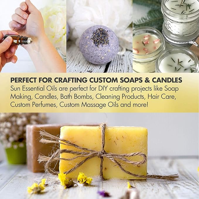 Sun Essential Oils - 4 oz Rosemary Essential Oil for Hair Growth, Skin, Scalp - Drops for Diffuser, Humidifier & Aromatherapy Massage - DIY Candle, Lotion & Shampoo Making - Help Sleep