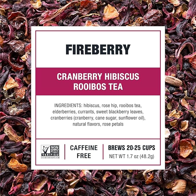 Tiesta Tea - Fireberry | Loose Leaf | Cranberry Hibiscus Rooibos Tea | Premium Non-Caffeinated Rooibos Blend | Make Hot or Iced & Brews Up to 25 Cups | 1.7oz Resealable Pouch, Pack of 6