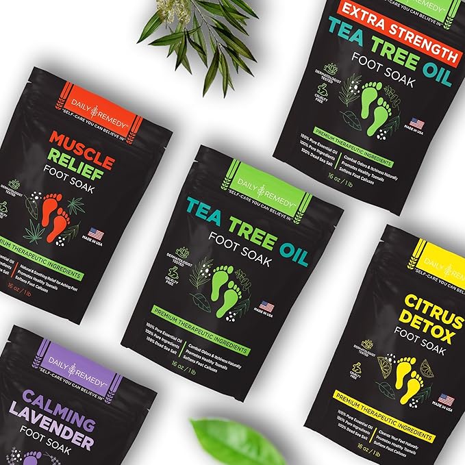 Tea Tree Oil Foot Soak with Epsom Salt - Made in USA - for Toenails, Athlete's Foot, itchy Feet, Stubborn Smelly Foot Odor, Pedicure, Foot Calluses & Soothes Sore Tired Achy Feet - 64 oz