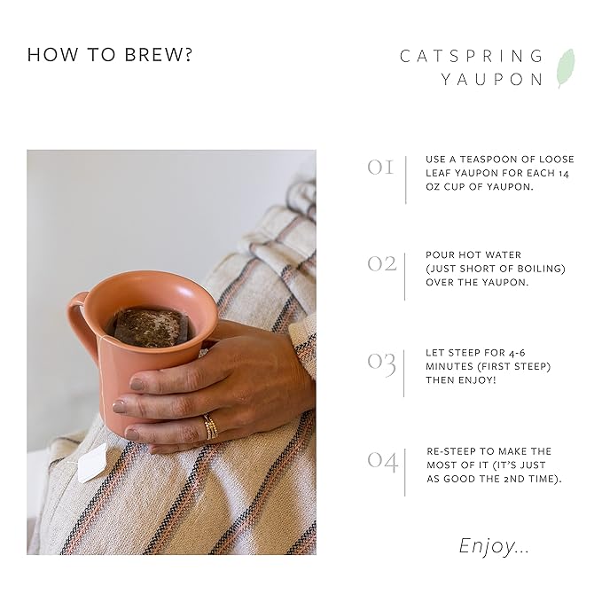 CatSpring Marfa Dark Roast Black Yaupon Tea - Naturally Caffeinated Texas Tea, Individually Packed Herbal Teabags, 16 Bags per Box