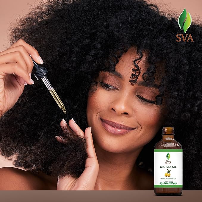 SVA Marula Seed Oil Organic - 4 Fl Oz – 100% Natural Cold Pressed Organic Marula Oil - for Face, Skin Care, Hair Care, Scalp Massage & Body Massage – Carrier Oil with Dropper