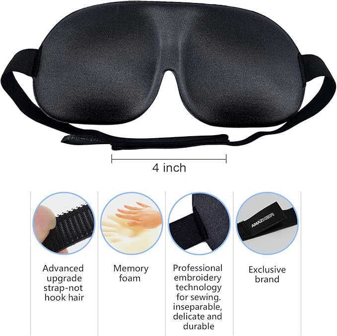 Sleep Mask Invisible Alar Deep Orbit 3D Eye Mask Ultra Lightweight & Comfortable Sleeping Mask for Travel, Nap, Shift Works XL Black