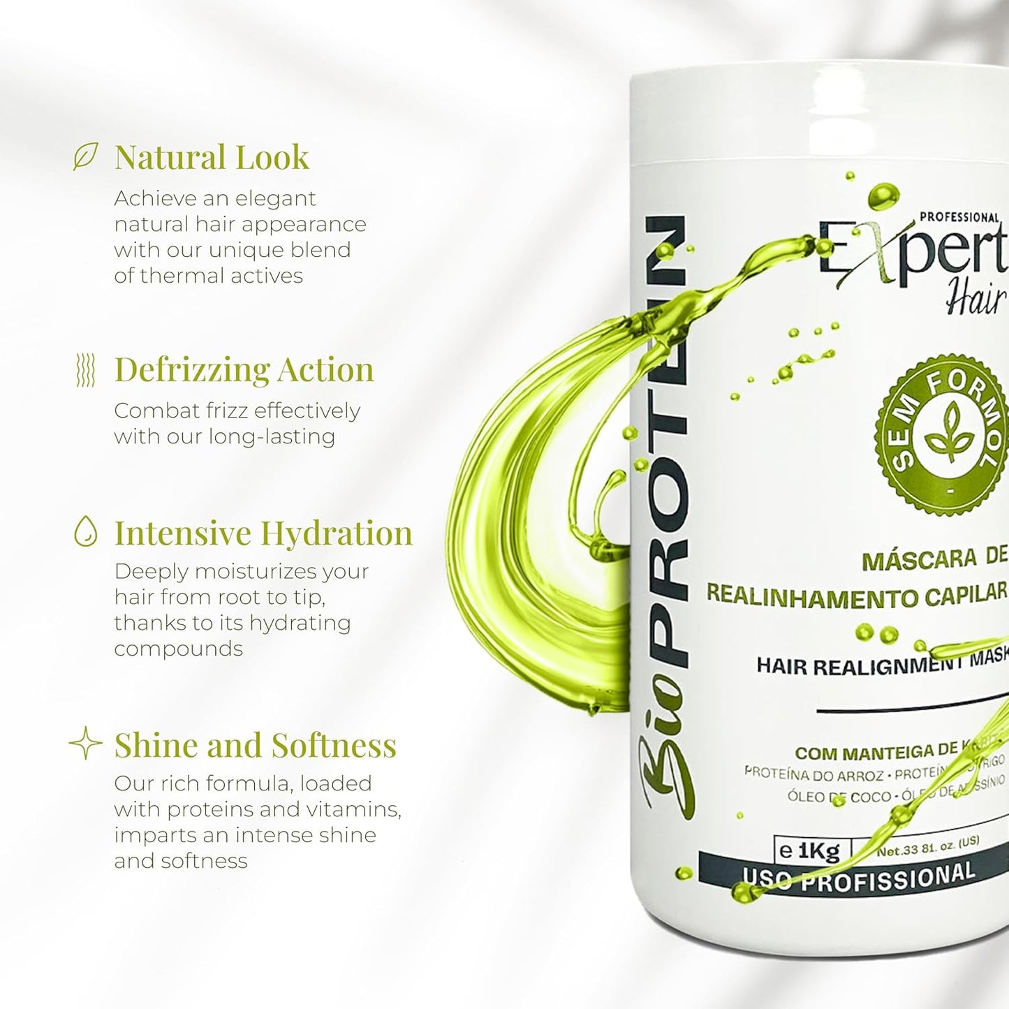 Bio Protein Botox Hair Treatment - Formaldehyde-Free Straightening, Anti-Frizz Keratin with Organic Keratin for Sleek Hair, 1kg