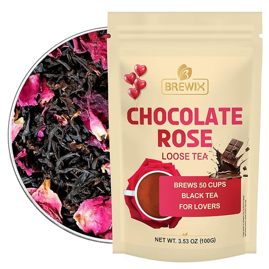 BREWIX Chocolate Rose Loose Black Tea (50+ Cups, 3.53oz/100g) | Valentine's and Dessert Tea