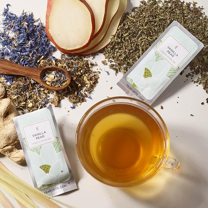 Tea Forte Lotus Single Steeps Loose Leaf Premium Mother's Day Tea Gift Set Sampler, 15 Count 3 of Each Assorted Blends, Pre-Portioned Single Serve Pouches, Steeps 12 oz