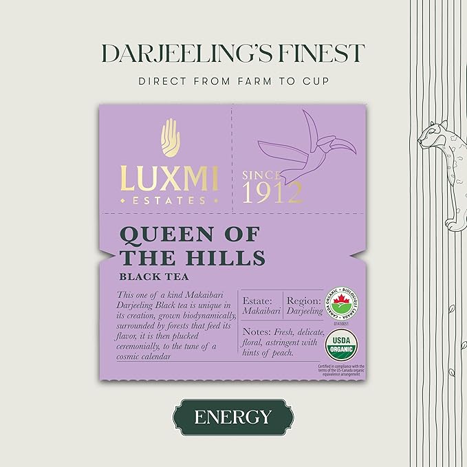 Luxmi Estates - Queen of the Hills - Organic Black Tea - 50 Tea Bags | Freshly Harvested Organic Makaibari Darjeeling Tea | Best Natural Flavor Tea The World Has To Offer