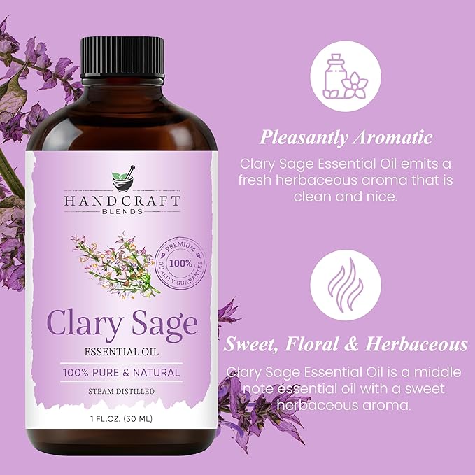 Handcraft Blends Clary Sage Essential Oil - 1 Fl Oz - 100% Pure and Natural - Premium Grade Essential Oil for Diffuser and Aromatherapy