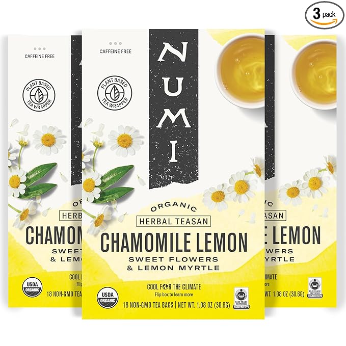 Numi Organic Chamomile Lemon Tea, 18 Count (Pack of 3) Herbal Teasan (Packaging May Vary)