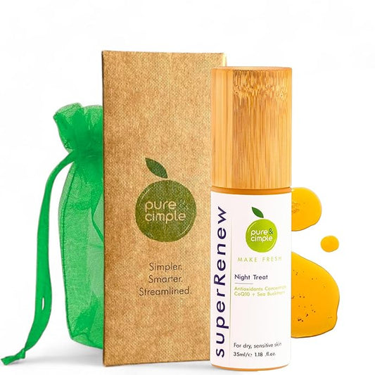 SuperRenew Organic Face Oil Hydrating Facial Skin Care Products with Bakuchiol, Sea Buckthorn, CoQ10, Squalane Face Moisturizer for Dry Skin, Anti-Aging Oil Women’s Night Routine (35ml) - Green bag