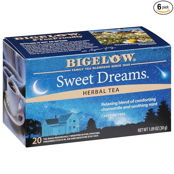 Bigelow Tea Sweet Dreams Herbal Tea, Caffeine Free Tea with Chamomile and Mint Herbs, 20 Count Box (Pack of 6), 120 Total Tea Bags