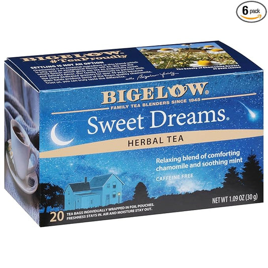 Bigelow Tea Sweet Dreams Herbal Tea, Caffeine Free Tea with Chamomile and Mint Herbs, 20 Count Box (Pack of 6), 120 Total Tea Bags