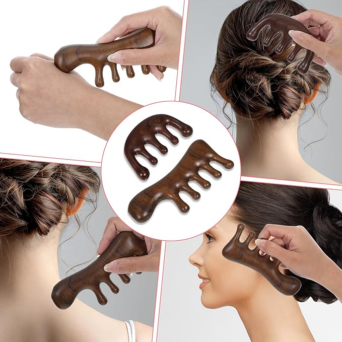 simarro 2 Pieces Wooden Scalp Massager, Natural Sandalwood Wide-Tooth Scalp Massage Comb, Promote Hair Growth, Activate Head Meridians, Luxury Hair Care Wooden Comb, Suitable for Men and Women