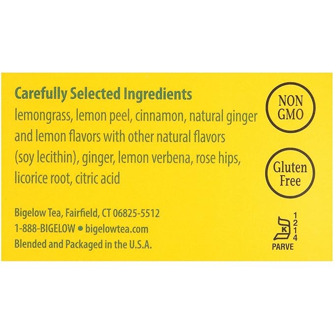 Bigelow Lemon Ginger Herbal Tea Bags 28-Count Box (Pack of 1) Lemon Ginger Tea Bags Herbal Tea All Natural Gluten Free